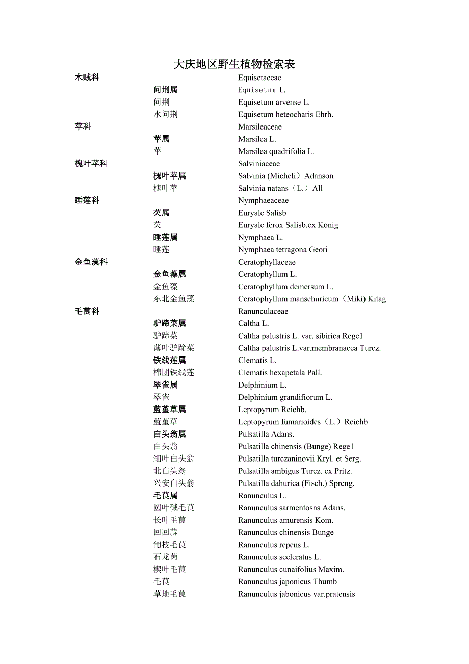 大庆地区野生植物检索表.doc_第1页