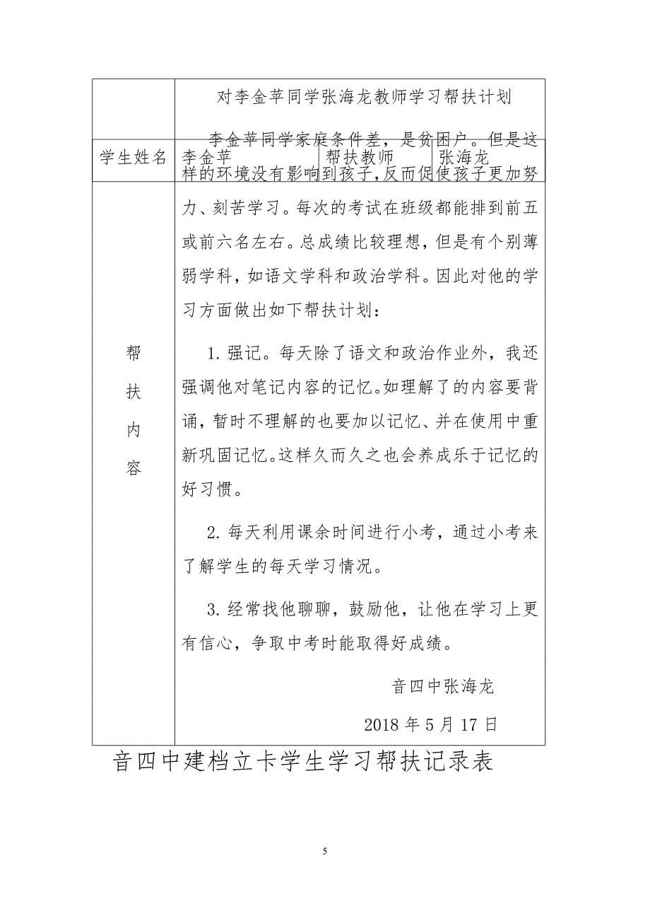 党政扶贫！四中对建档立卡贫困户学生学习帮扶实施方案_第5页