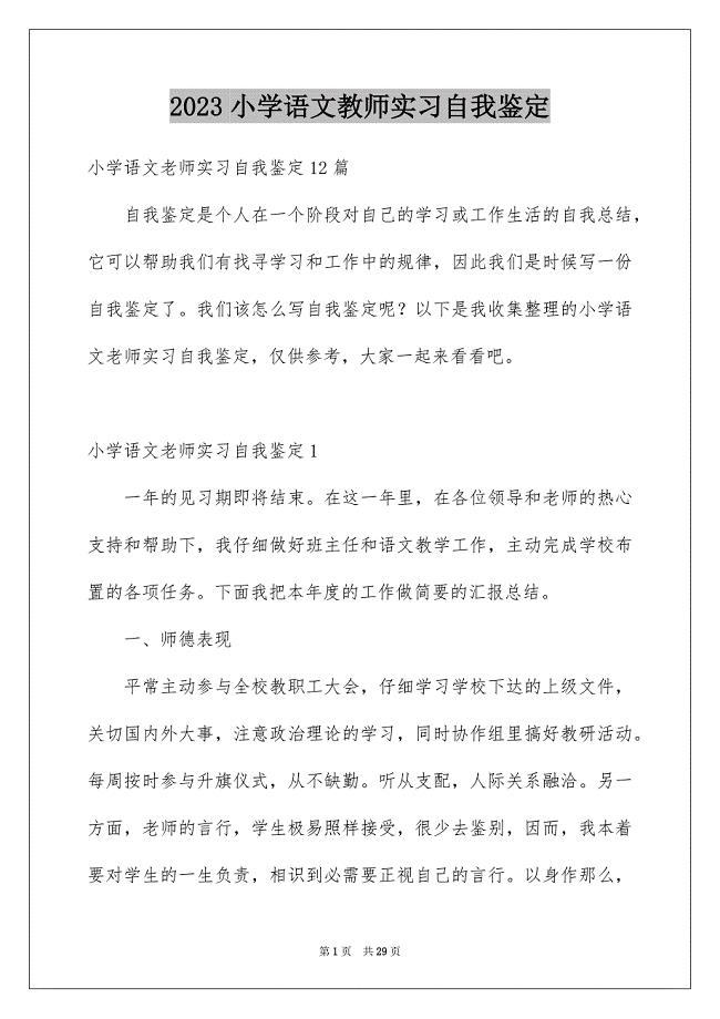 2023年小学语文教师实习自我鉴定范文.docx