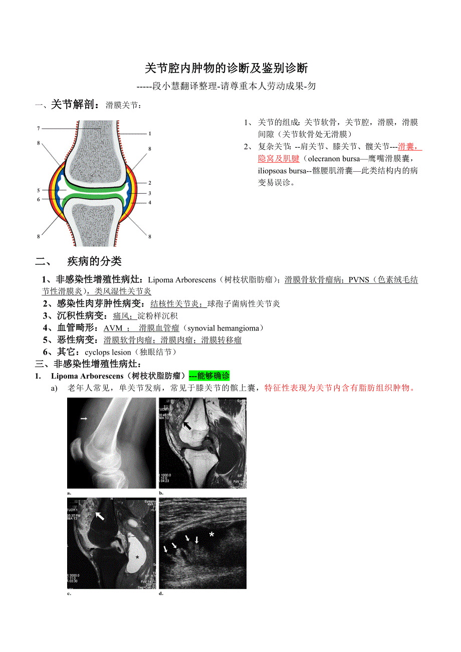 关节腔内肿物的诊断及鉴别诊断.doc_第1页