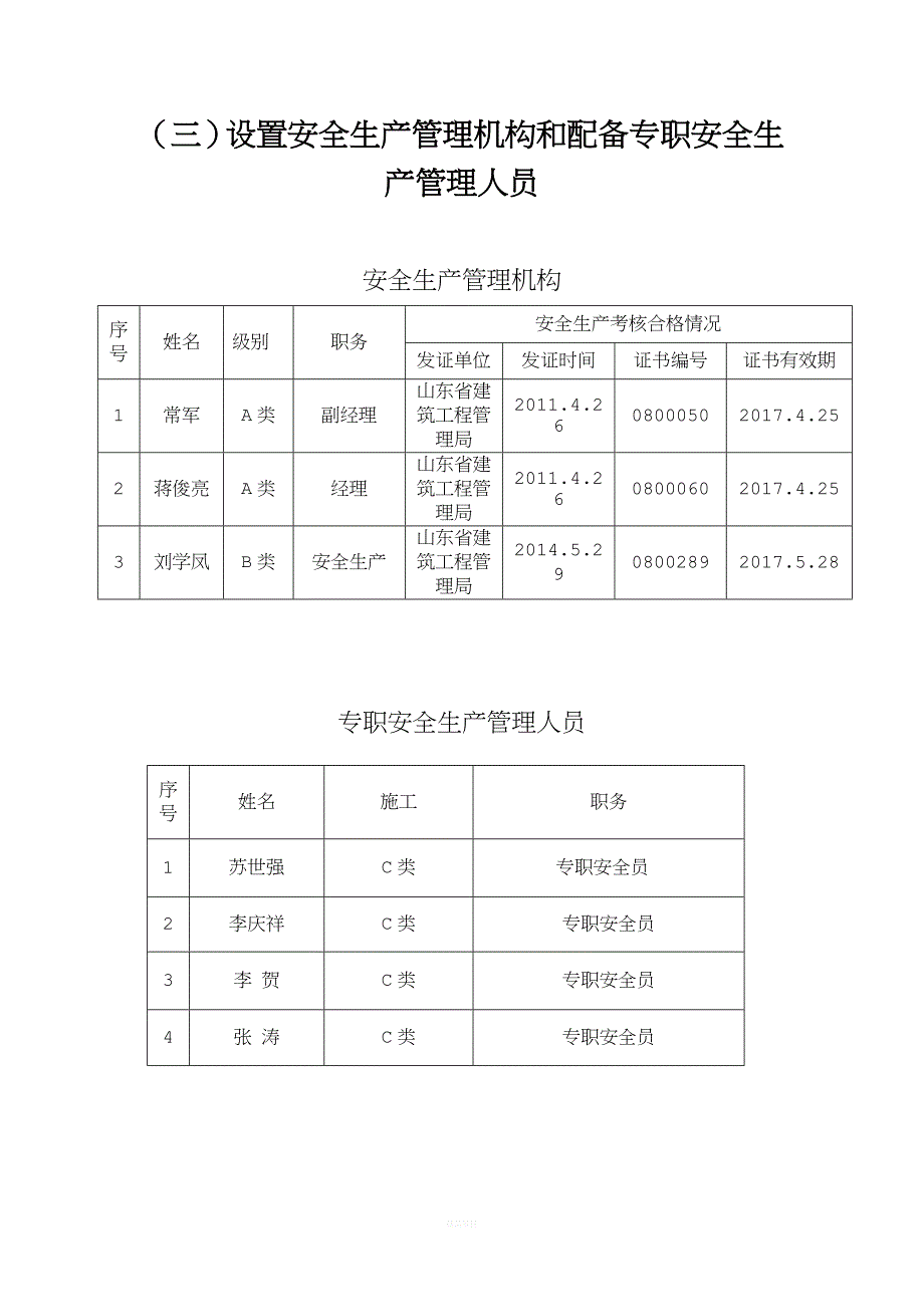 安全生产管理机构设置和专职安全生产管理人员配备情况(企业套用版本).doc_第1页