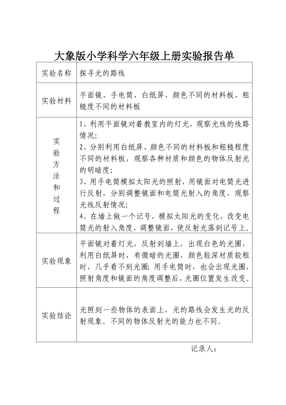 大象版小学科学六年级上册实验报告单_第3页