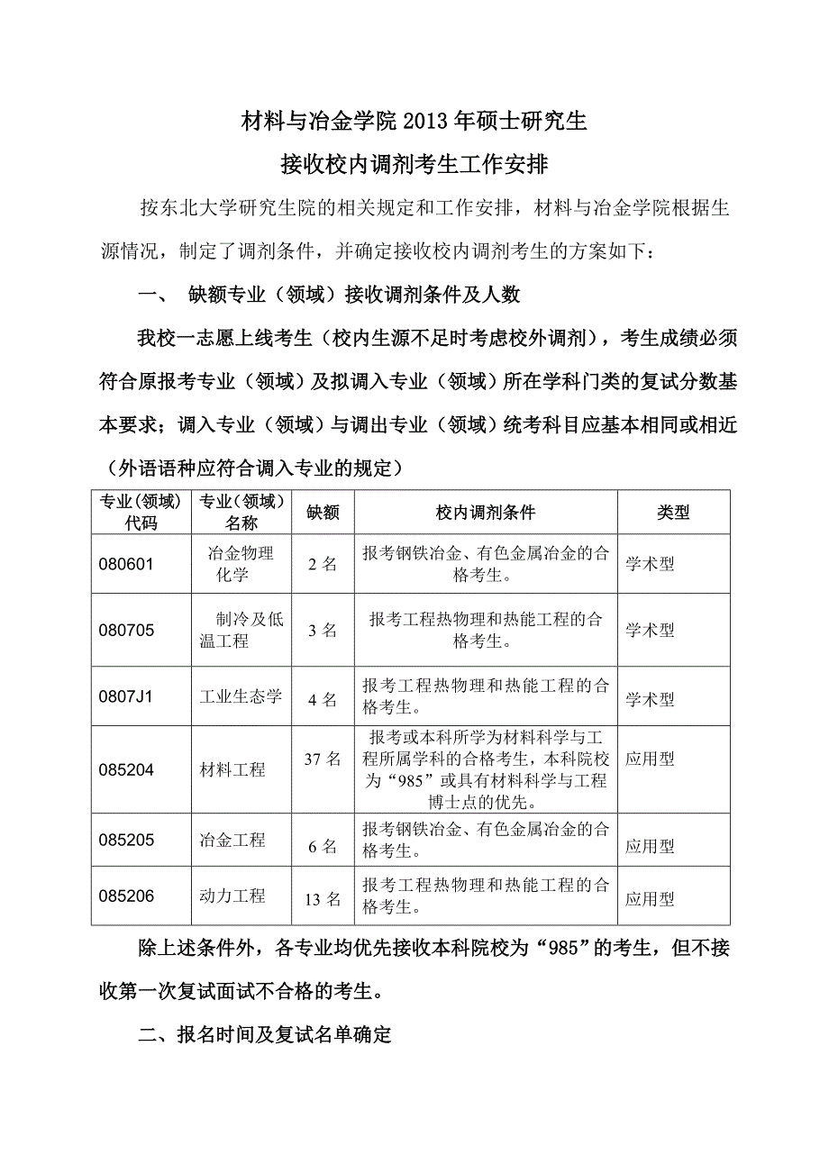 材料与冶金学院2013年调剂工作方案.doc_第1页