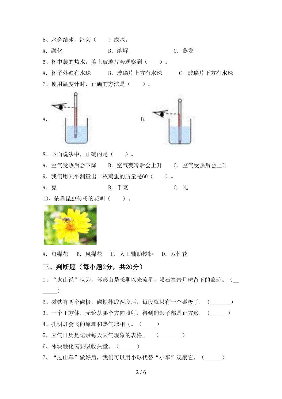 三年级科学上册期中试卷带答案.doc_第2页