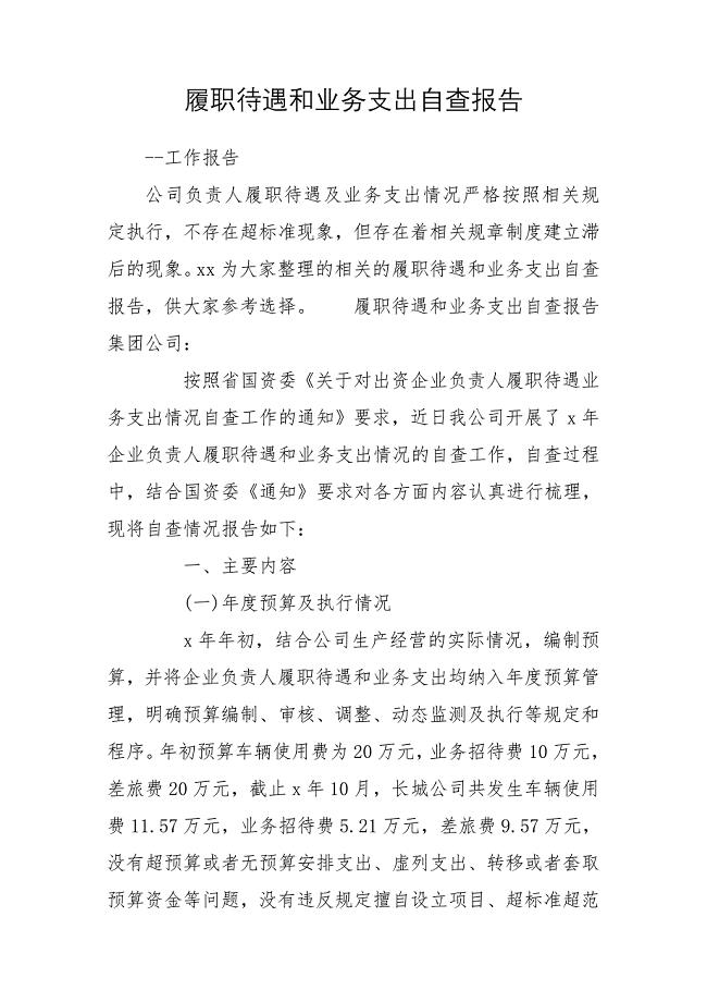 履职待遇和业务支出自查报告
