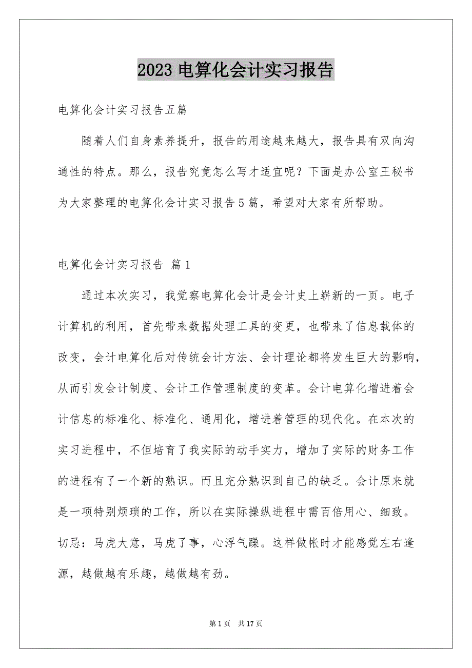 2023年电算化会计实习报告2范文.docx_第1页