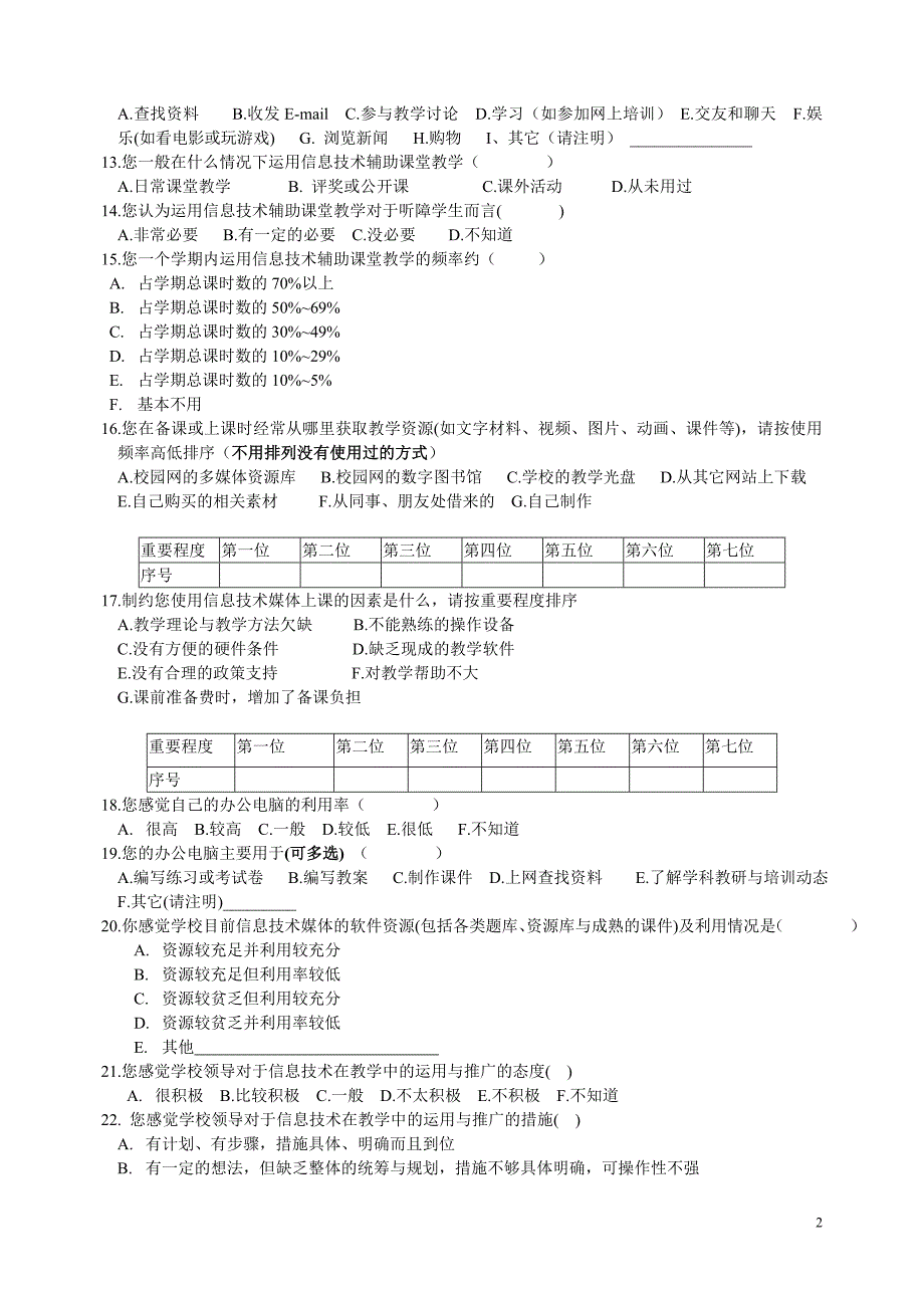 论文资料：聋校教师信息技术应用现状调查问卷.doc_第2页