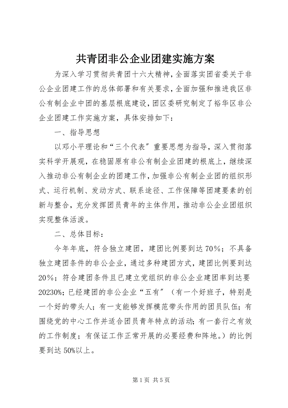 2023年共青团非公企业团建实施方案.docx_第1页