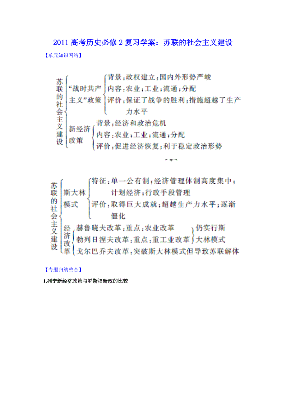 2011高考历史必修2复习学案：苏联的社会主义建设.doc_第1页