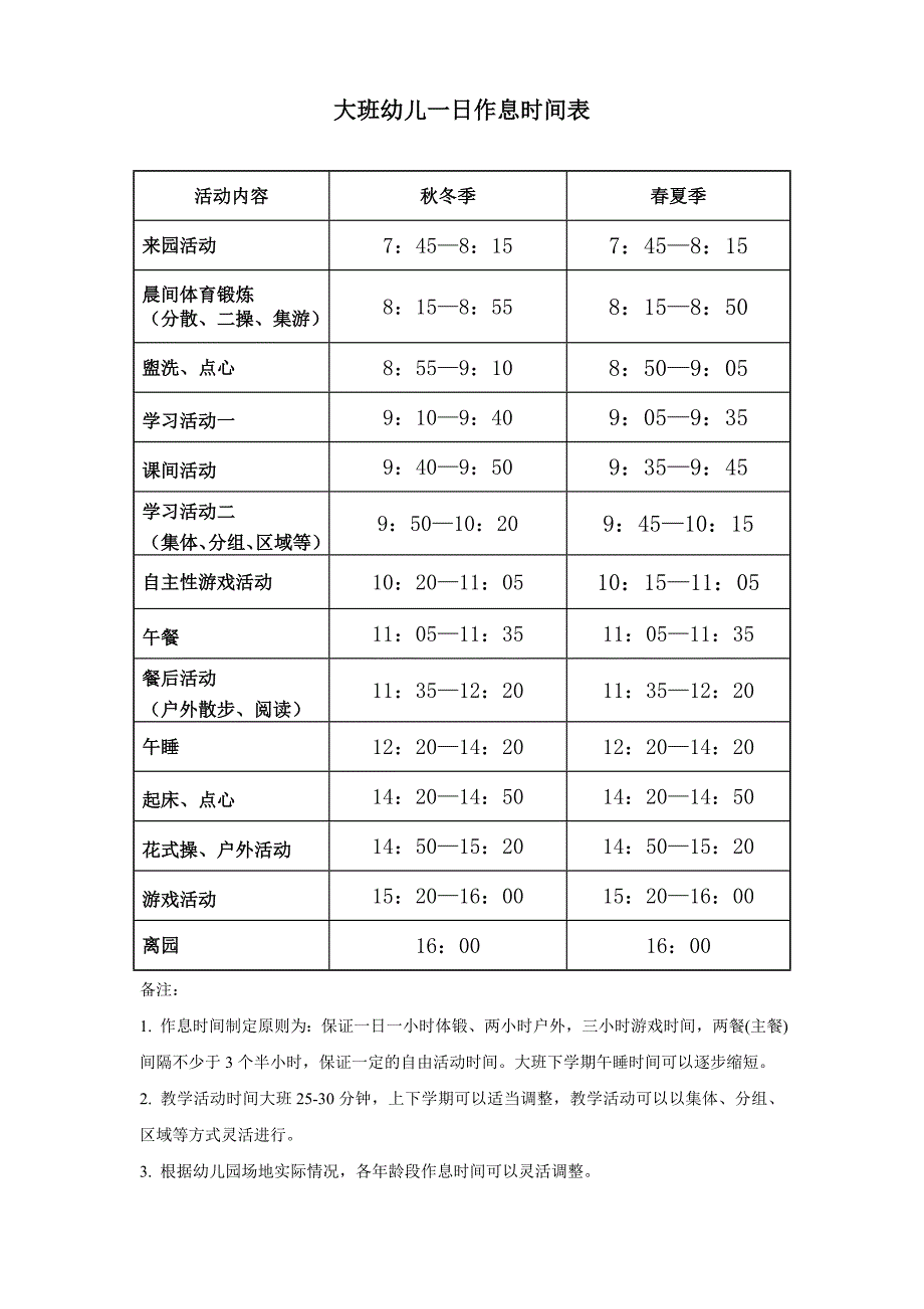 大班幼儿一日作息时间表.doc_第1页