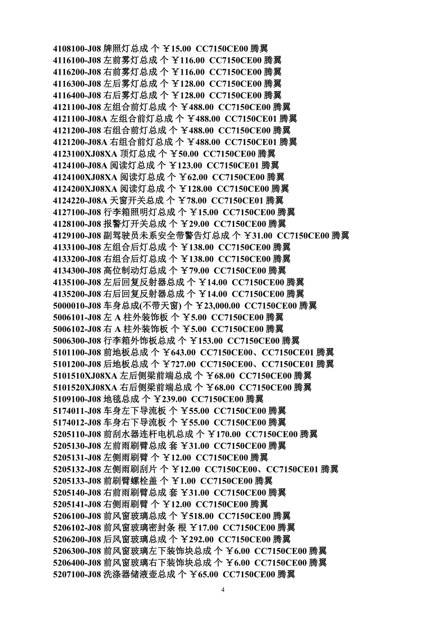 长城腾翼C30汽车全车配件价格表.doc_第4页