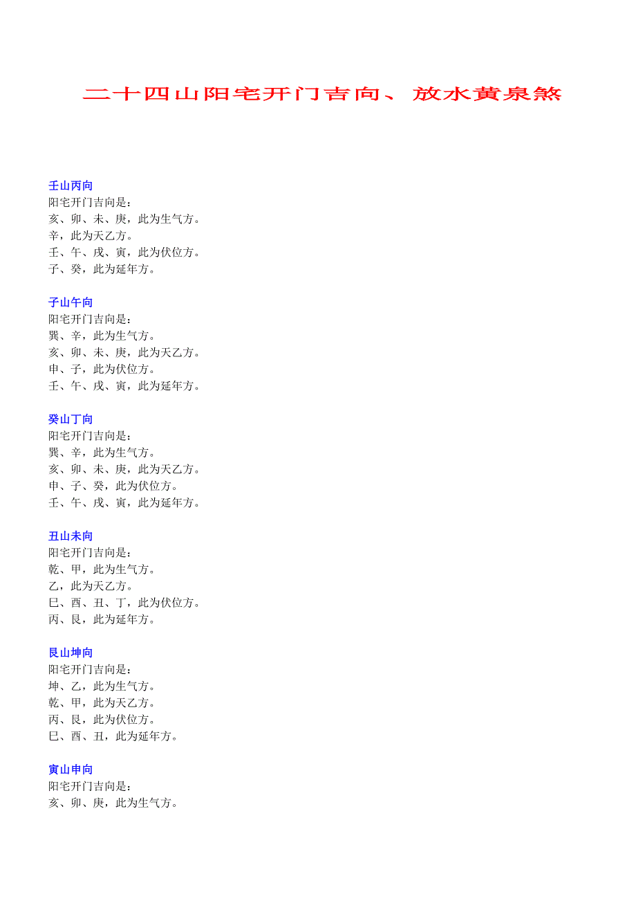 《二十四山阳宅开门吉向、放水黄泉煞》.doc_第1页