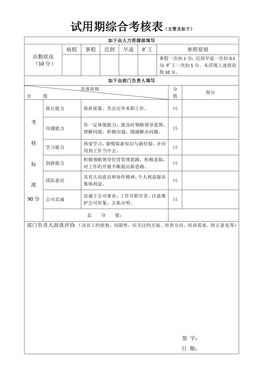 员工试用期考评表模板中层以下.doc_第3页