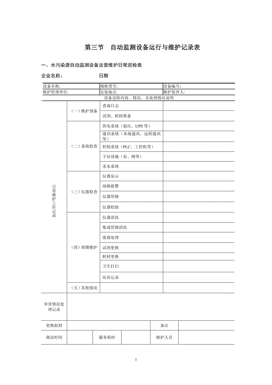 自动监测设备运行与维护表.doc_第1页