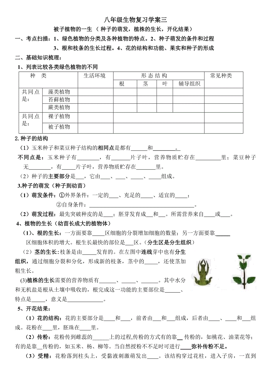 七上被子植物的一生及三大作用学案2013.doc_第1页