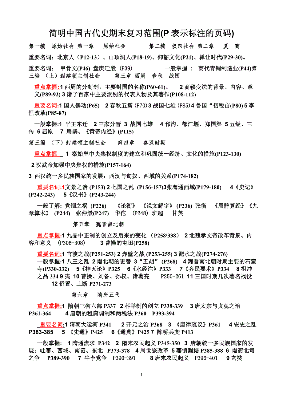 简明中国古代史期末复习范围(P表示标注的页码).doc_第1页