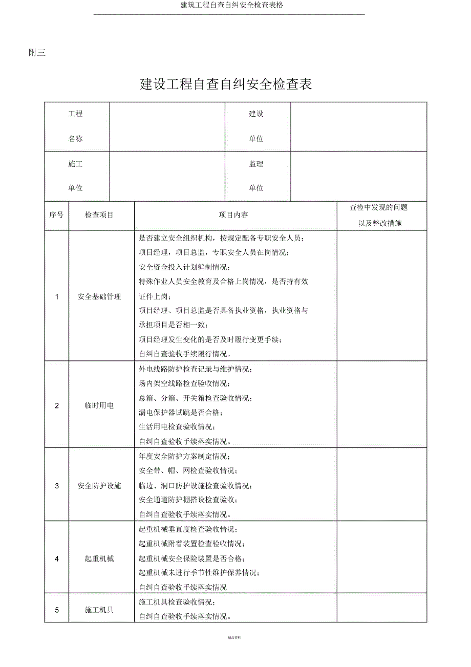 建筑工程自查自纠安全检查表格.docx_第3页