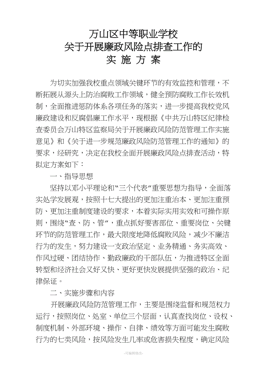 关于开展廉政风险点排查工作的实施方案.doc_第1页