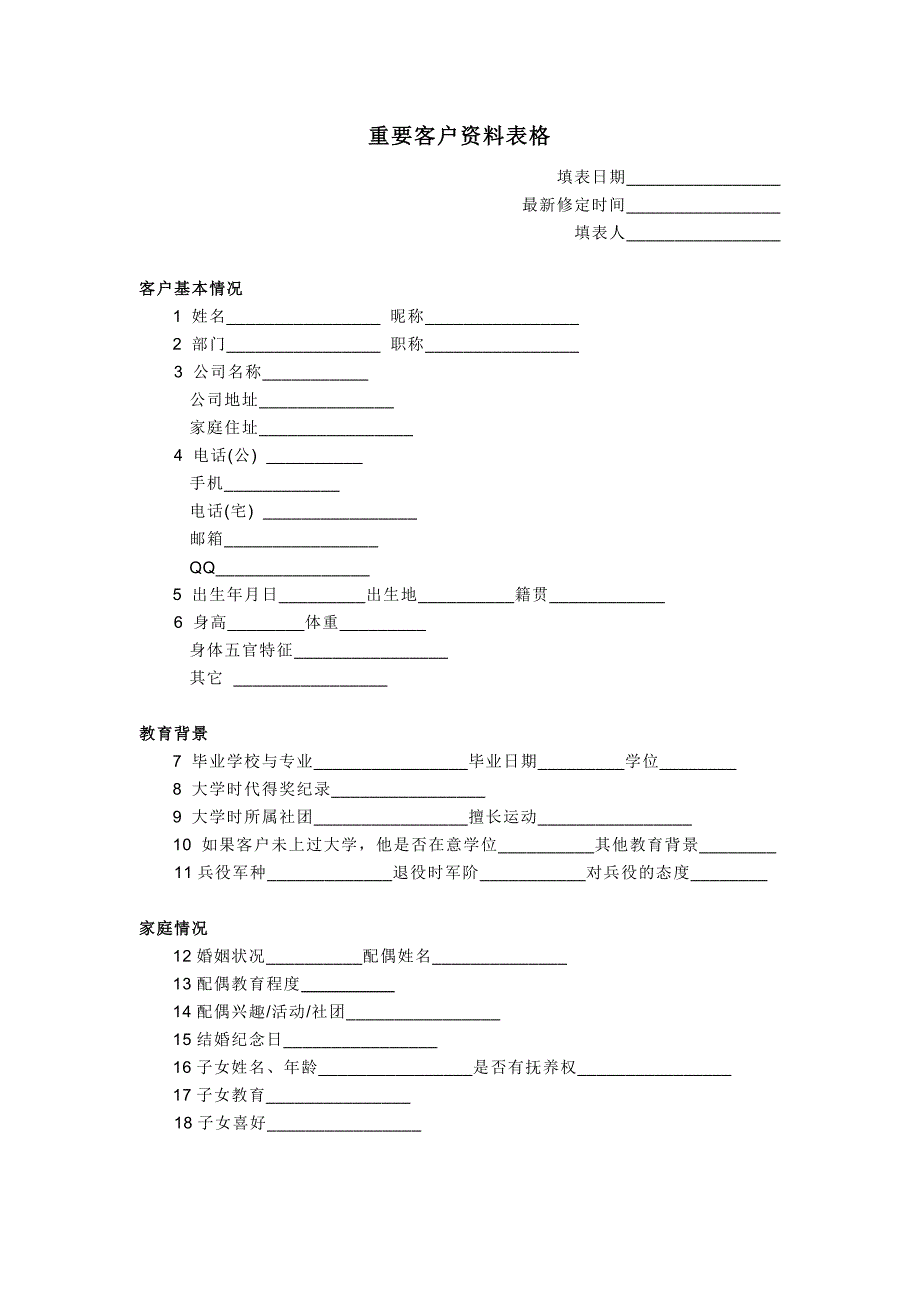 VIP重要客户资料信息表格.doc_第1页