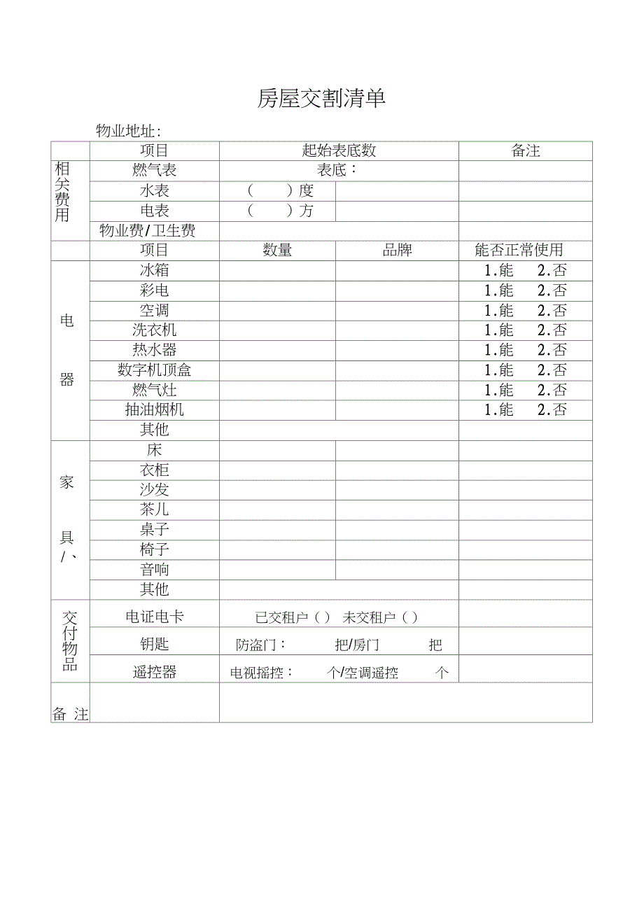 (完整版)房屋交割清单_第1页