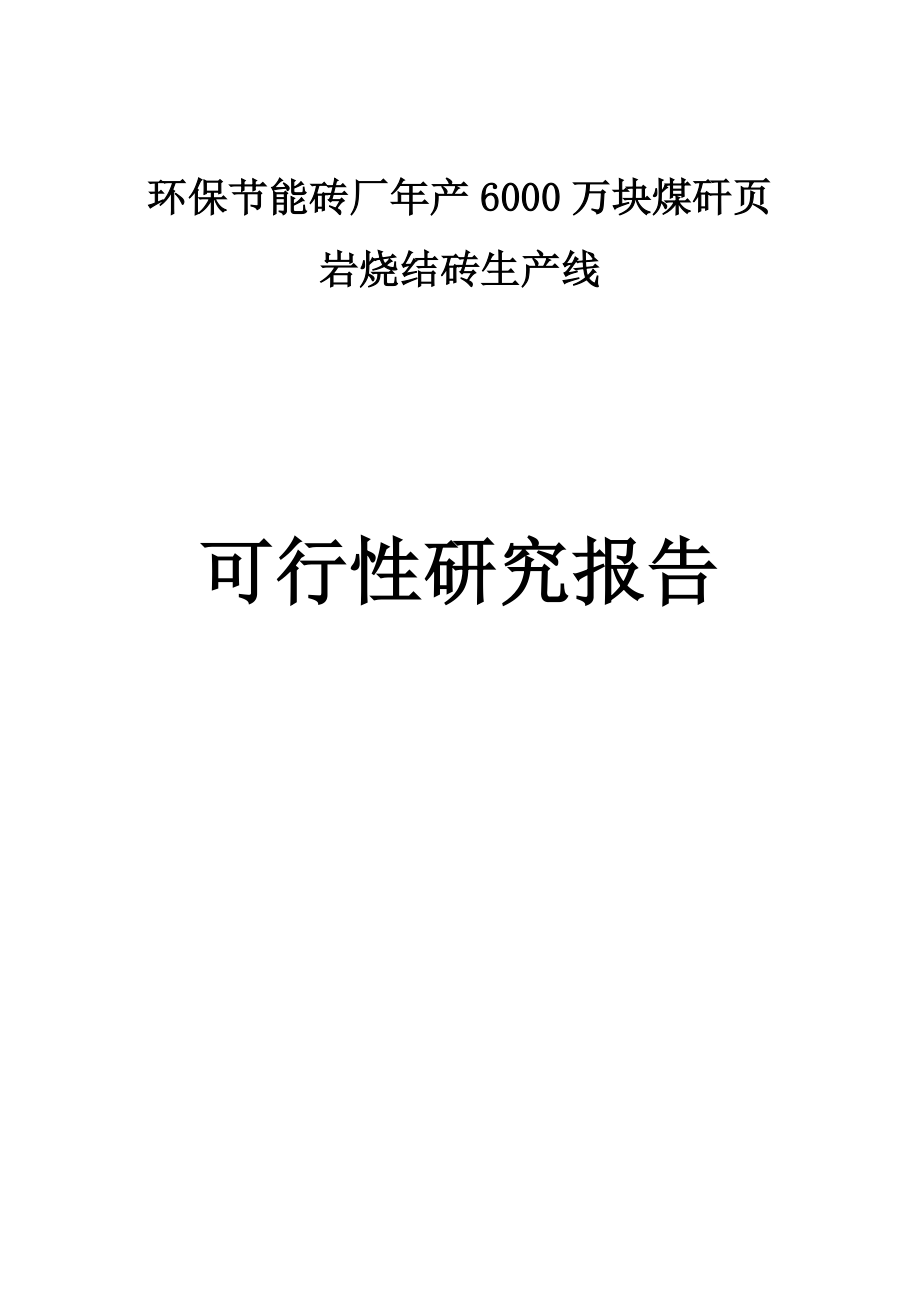 环保建设节能砖厂年产6000万块煤矸页岩烧结砖生产线项目可行性研究报告.doc_第1页