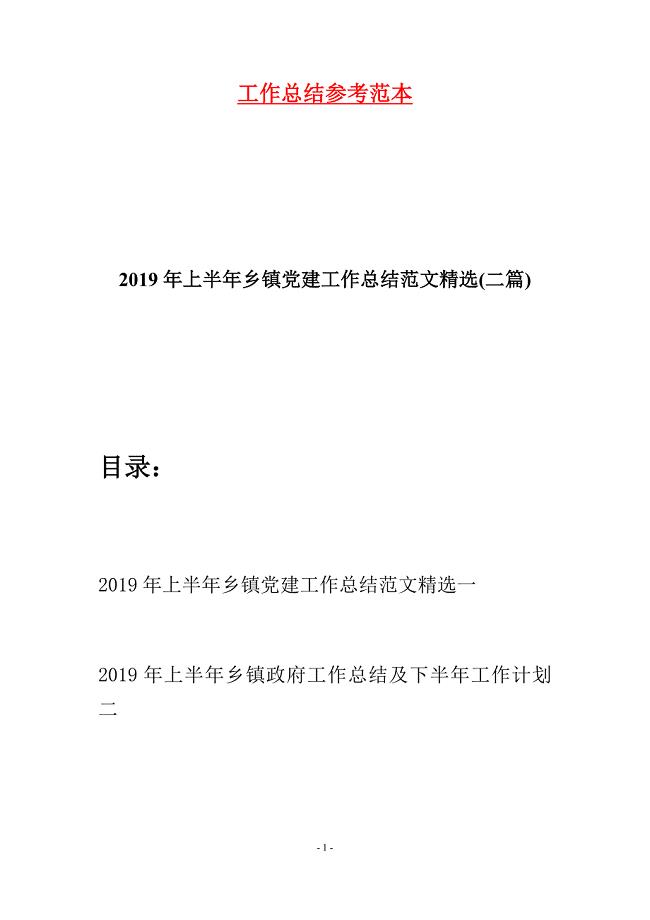 2019年上半年乡镇党建工作总结范文精选(二篇).docx