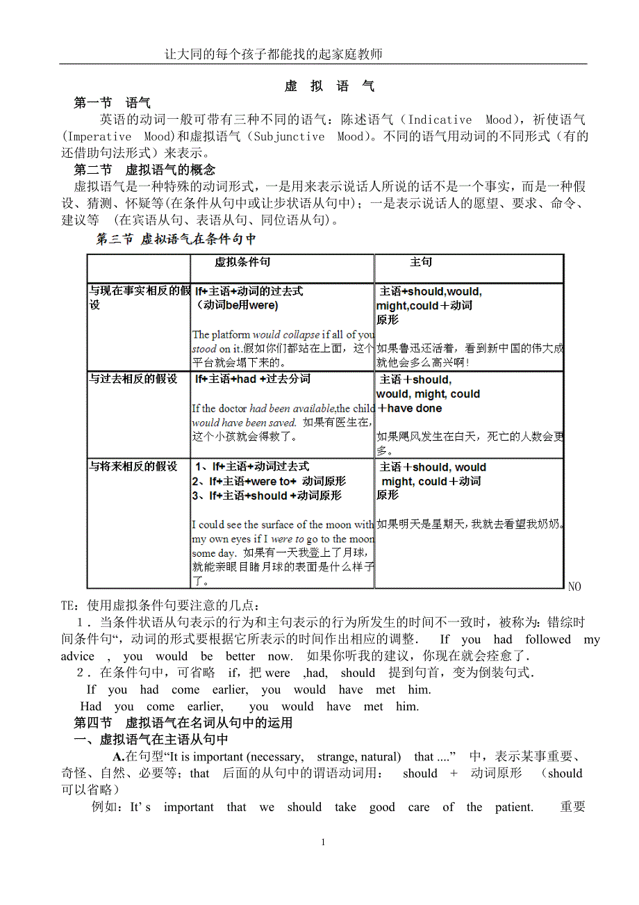 英语虚拟语气详解及历年高考真题训练.doc_第1页