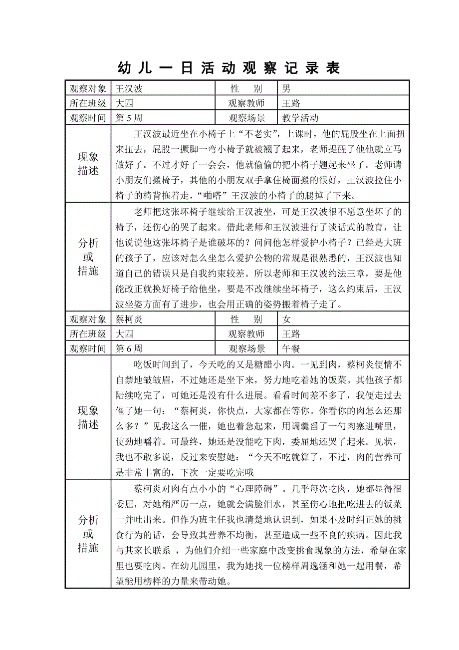 幼儿一日活动观察记录表_第3页