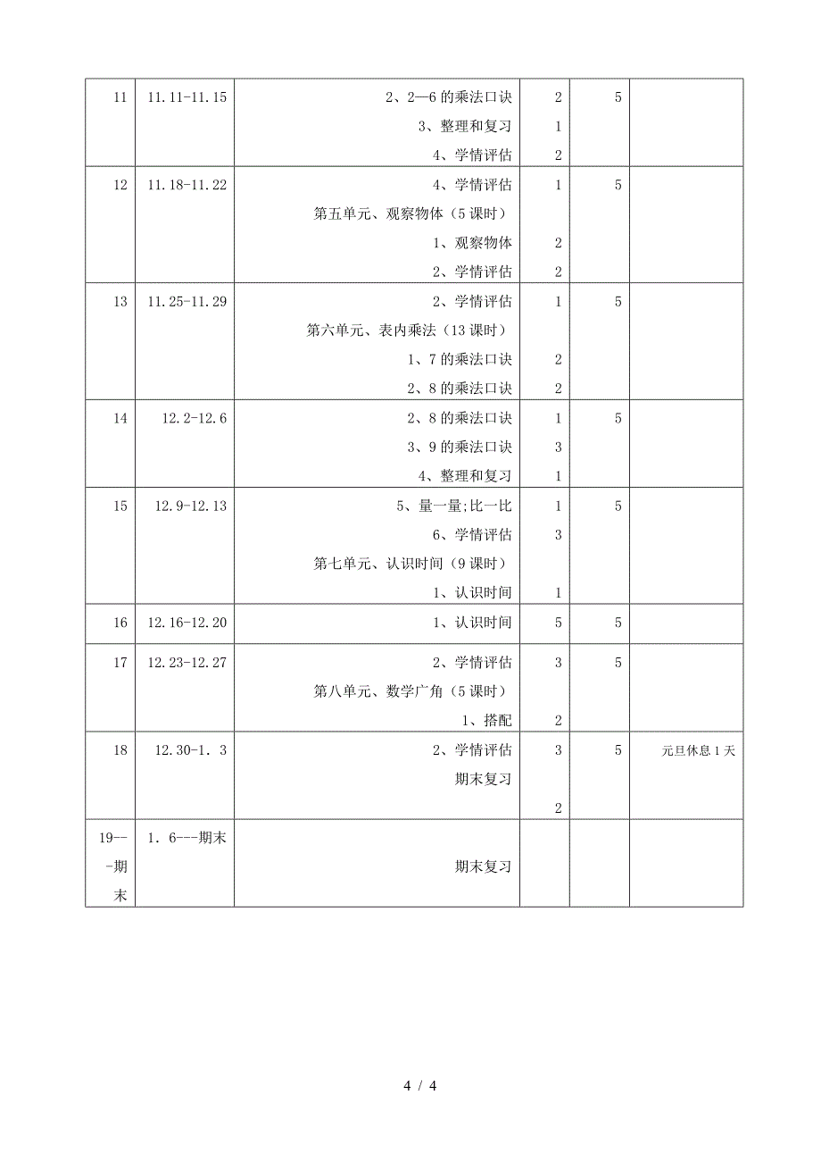 最新人教版年二年级数学上册教学计划.doc_第4页