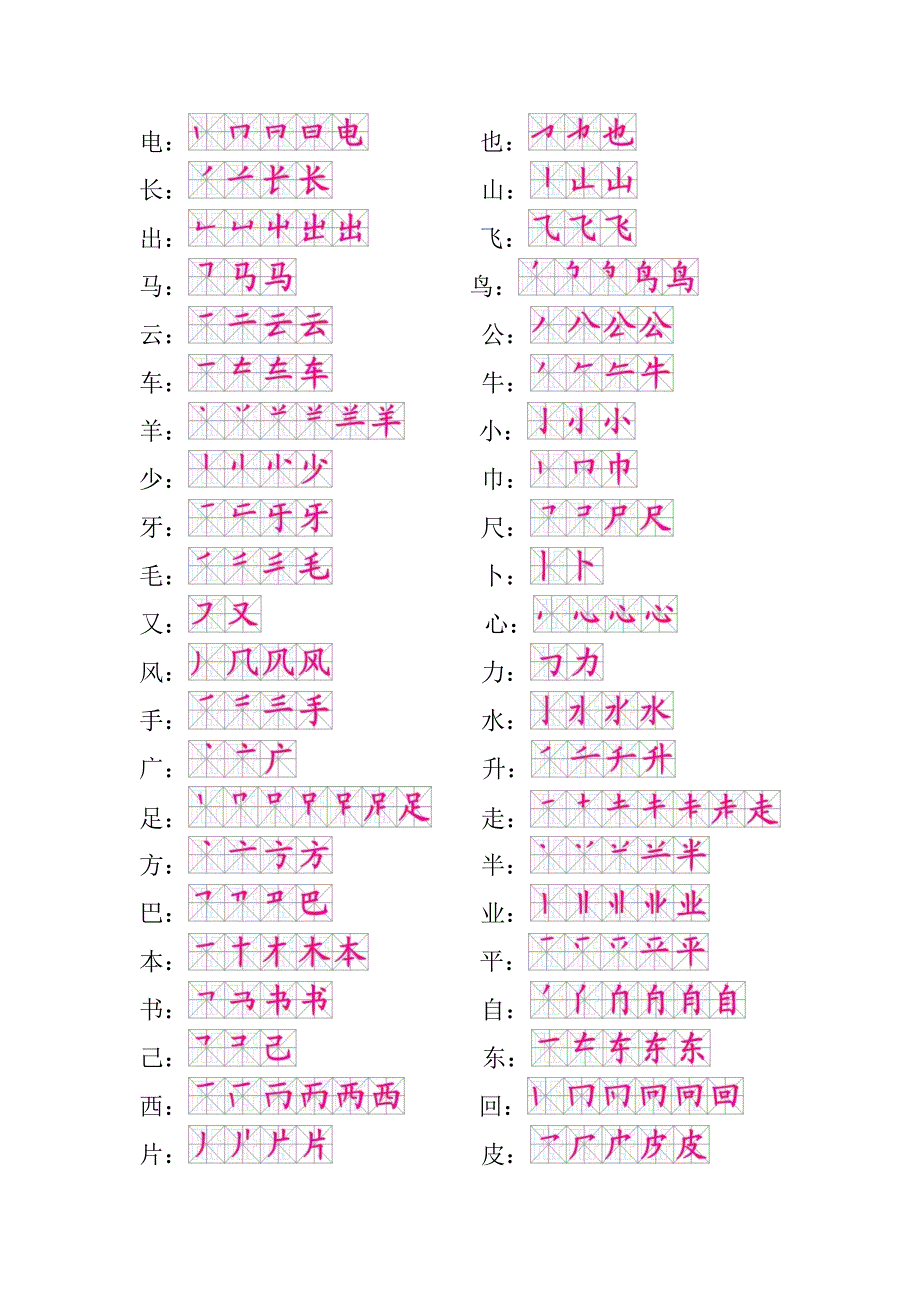 人教版语文一年级上册全部生字笔顺_第2页