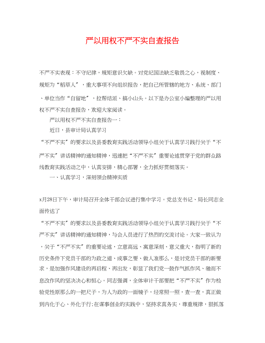 2023年严以用权不严不实自查报告.docx_第1页