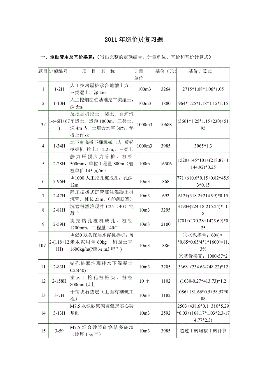 10定额换算最全面解析造价员考试习题(定额套用及基价换算和计算题)_第1页