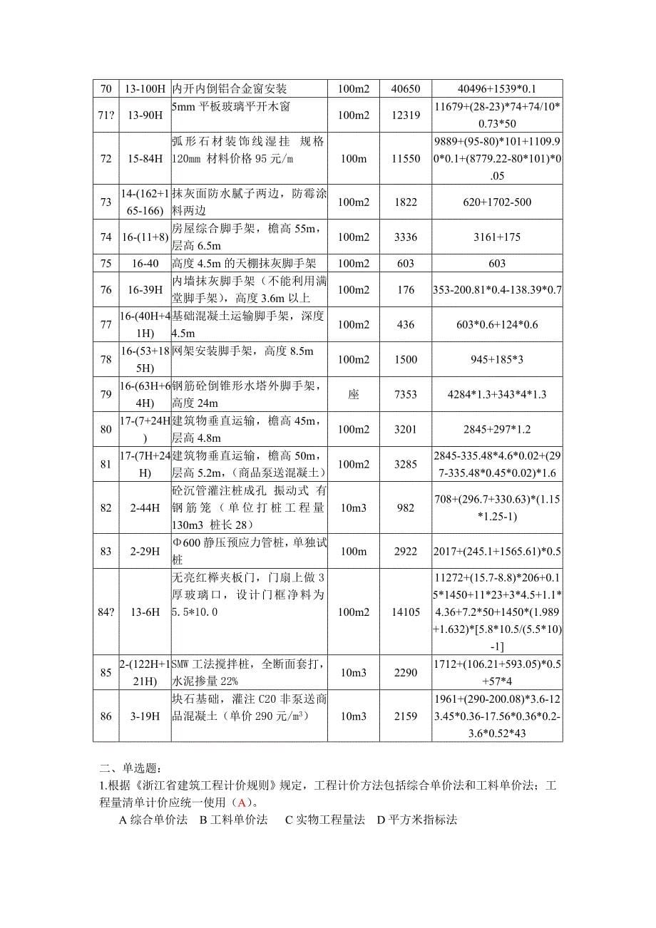 10定额换算最全面解析造价员考试习题(定额套用及基价换算和计算题)_第5页