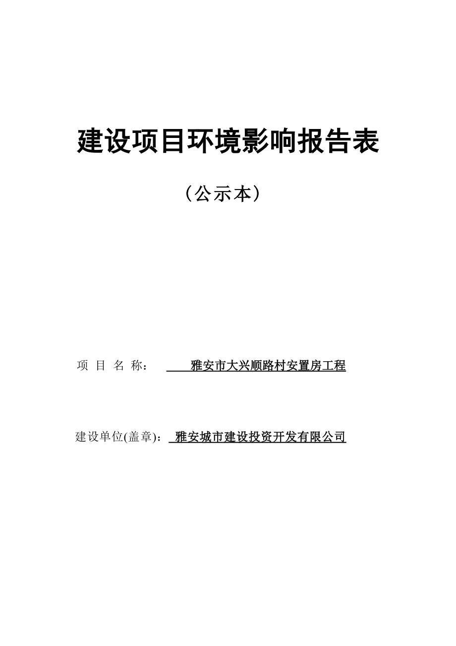 雅安市大兴顺路村安置房工程环境影响报告表.docx_第1页