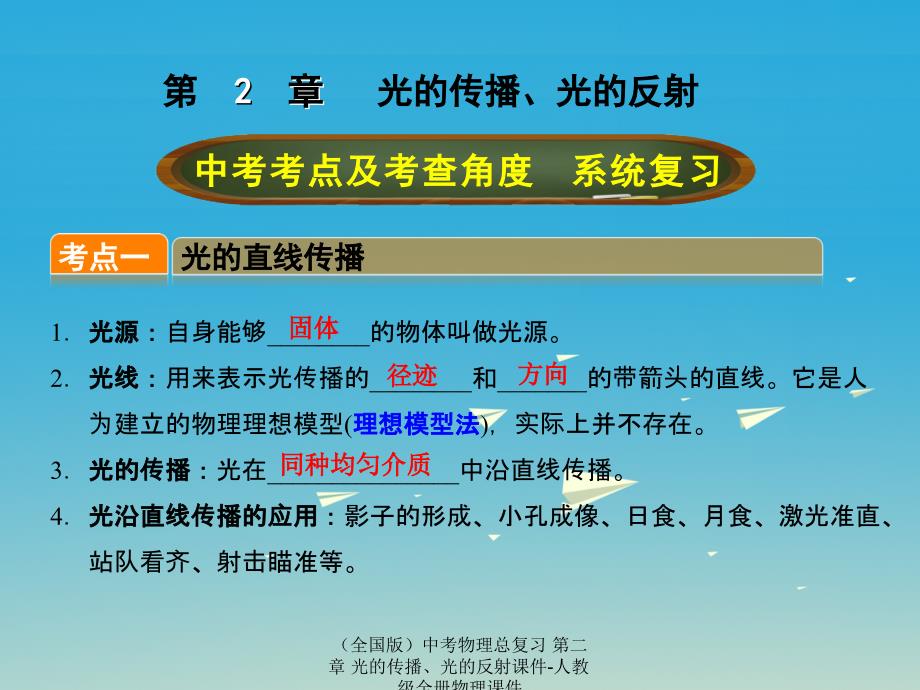 物理总复习第二章光的传播光的反射课件_第1页