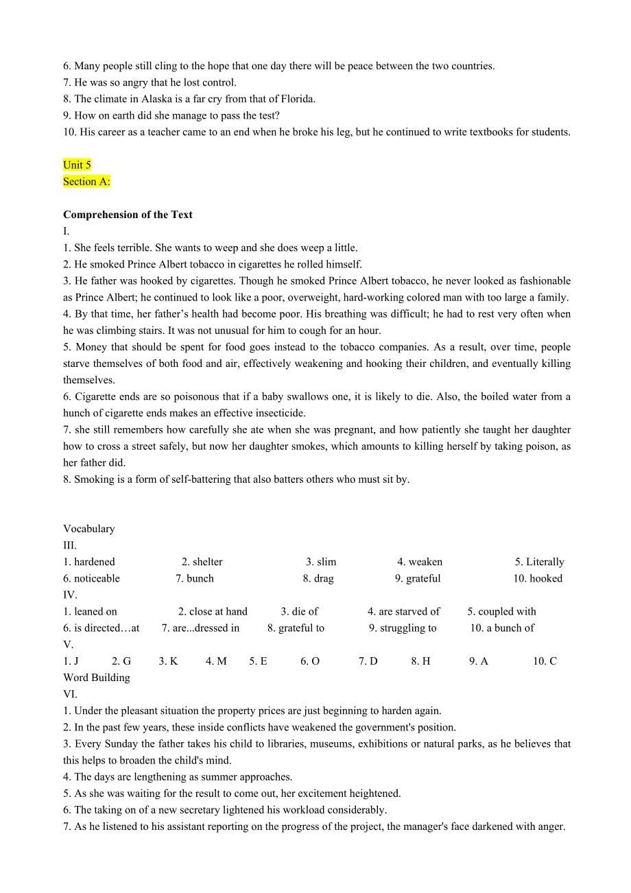 新视野大学英语读写教程(2)课后练习答案(Unit1,4,5).doc_第5页