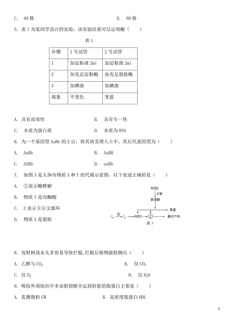 2018上海高中学业水平考试生命科学生物等级考真题卷.doc_第2页