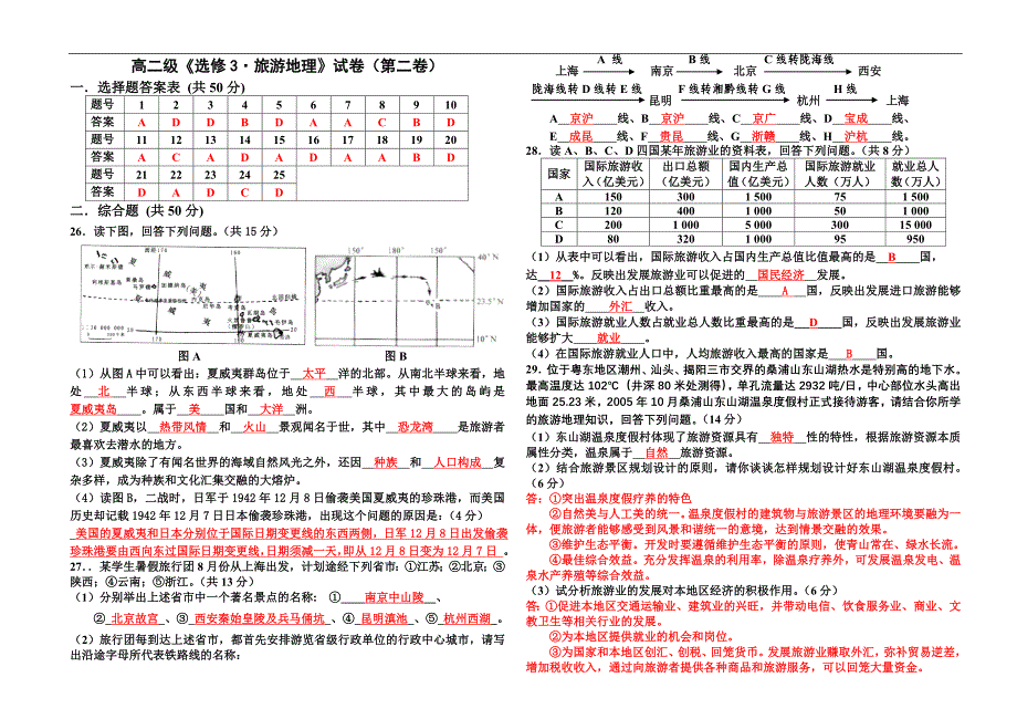 高二级《选修3&#183;旅游地理》试卷（第一卷）.doc_第3页