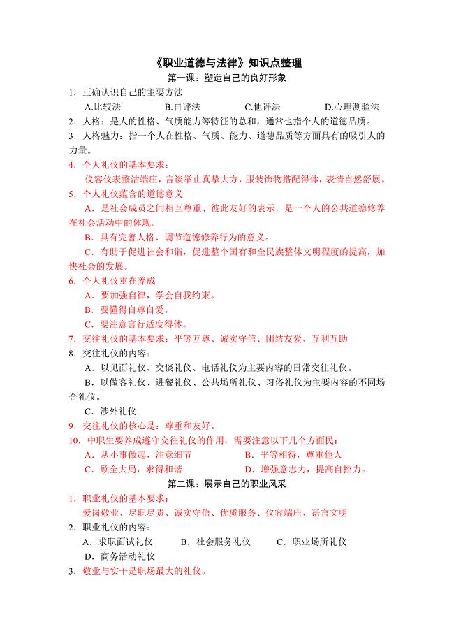 《职业道德与法律》知识点整理[共12页]