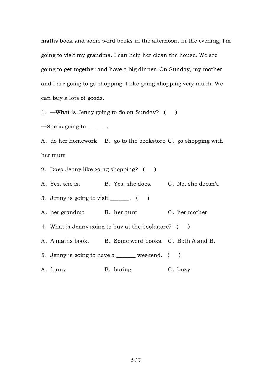 苏教版六年级英语上册期中考试题(完整).doc_第5页