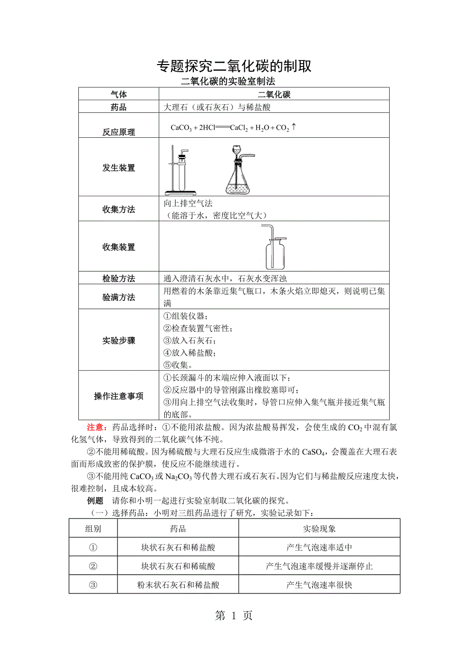 2023年中考化学复习二氧化碳的制取.doc_第1页