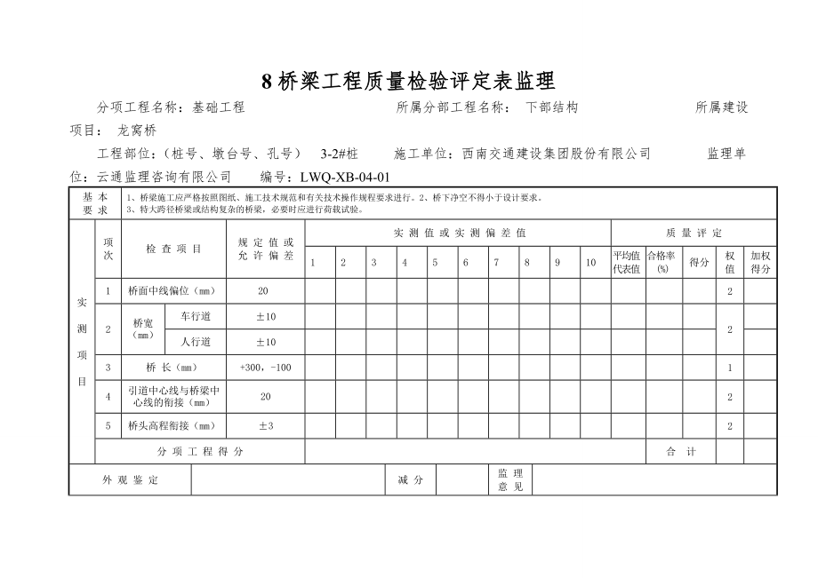 8桥梁工程质量检验评定表监理.doc_第1页