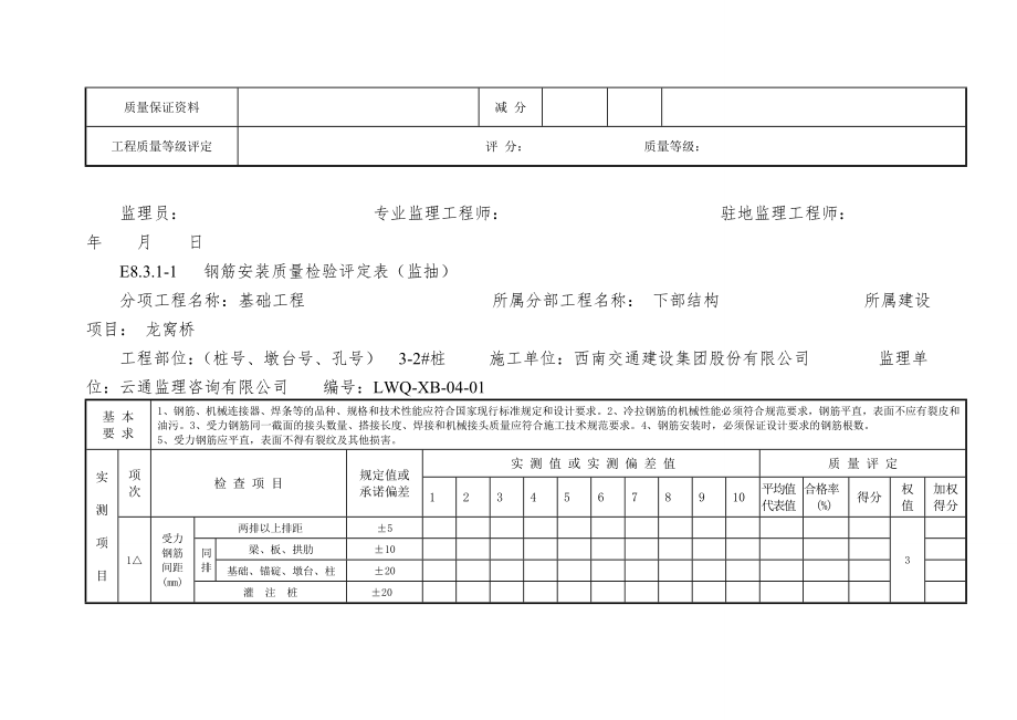 8桥梁工程质量检验评定表监理.doc_第2页