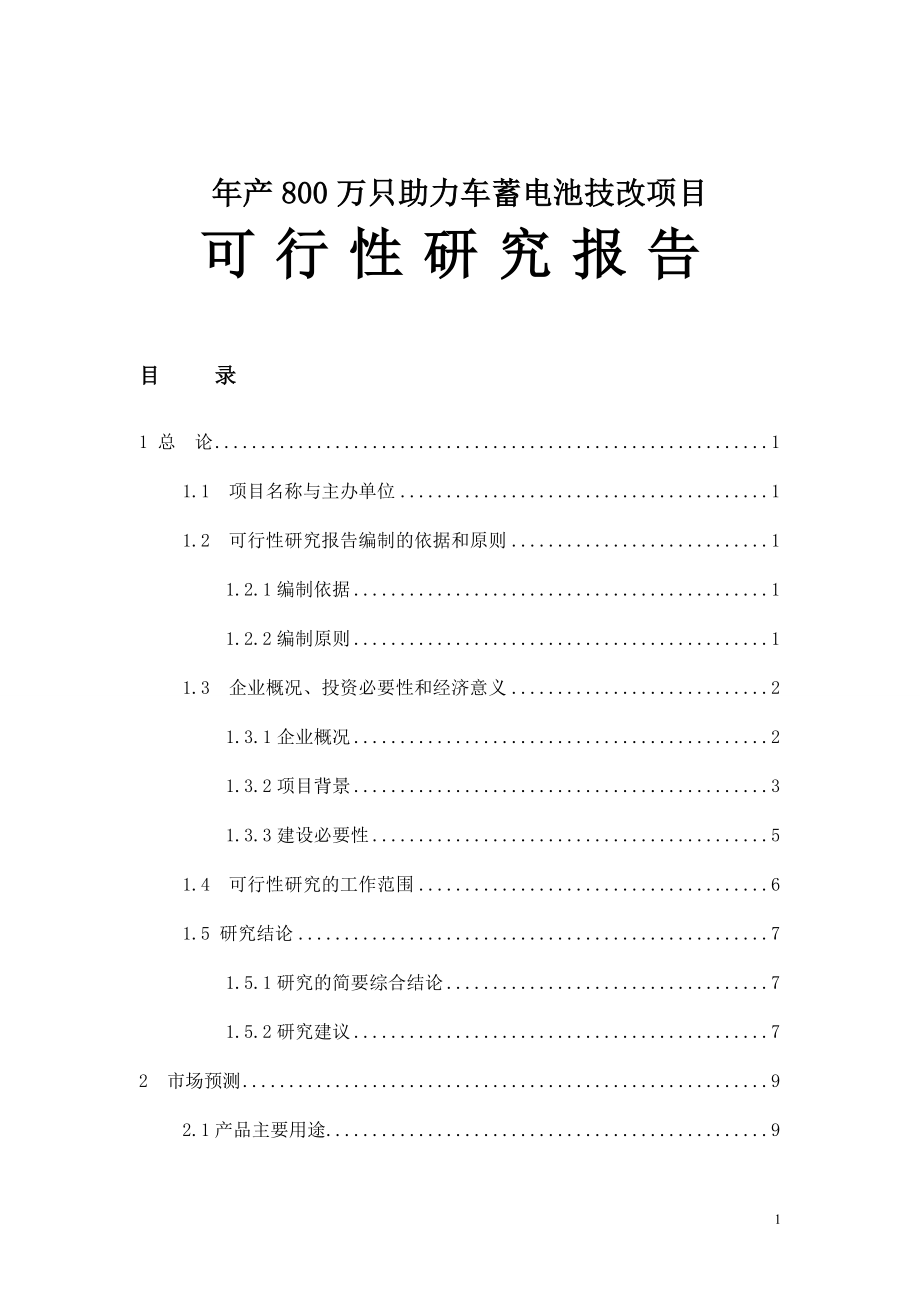 年产800万只电动助力车用铅酸蓄电池可行性研究报告书.doc_第1页