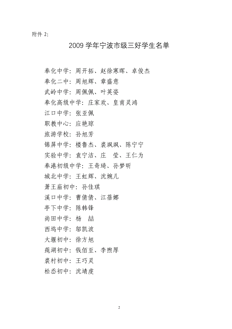 奉化市2008学年优秀学生、优秀学生干部、.doc_第2页