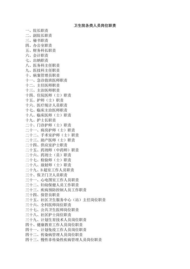 乡镇卫生院各类人员岗位职责