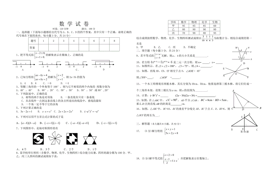 湘教版七年级下期期末试题1.doc_第1页