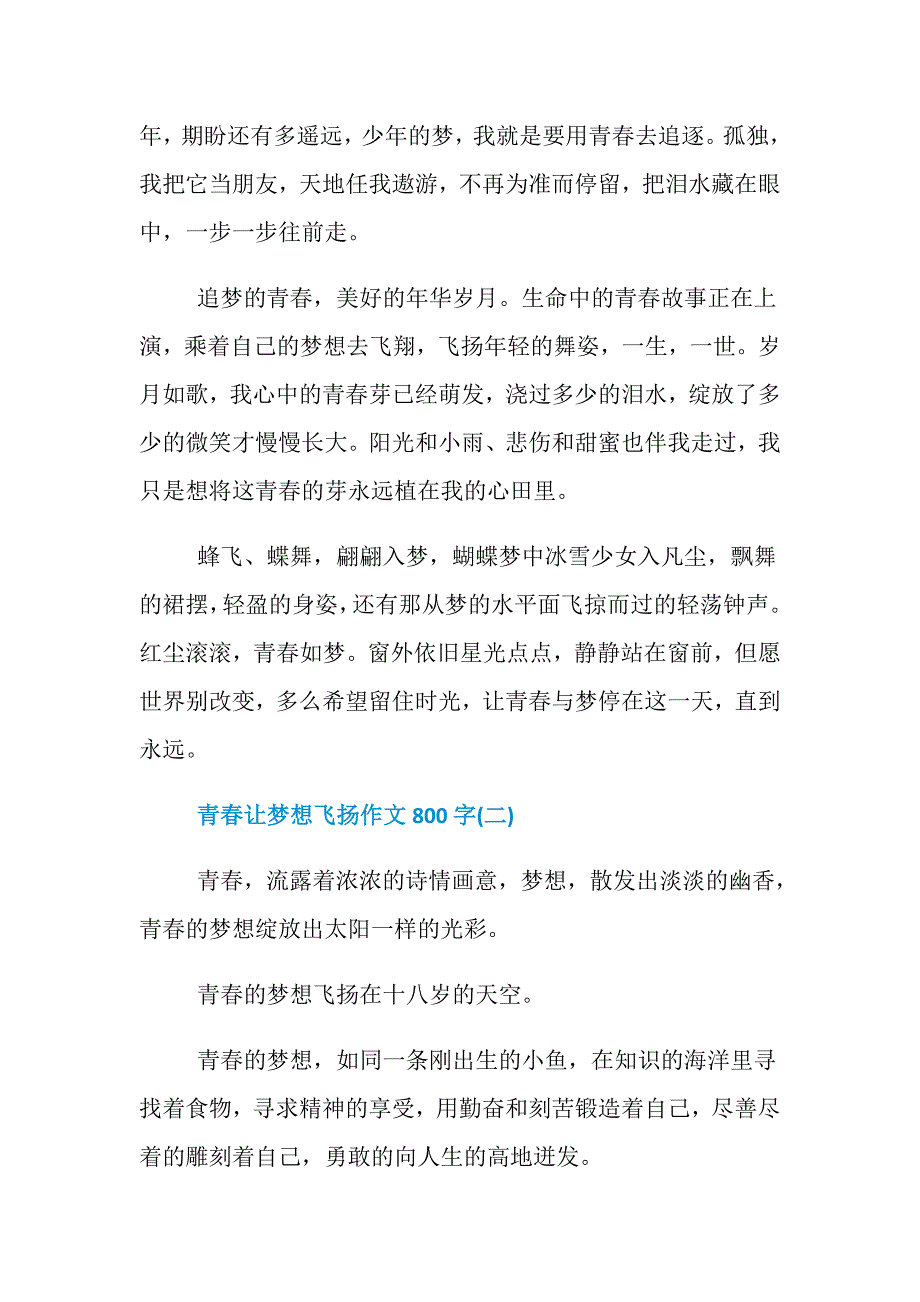 青春让梦想飞扬作文800字5篇_第2页