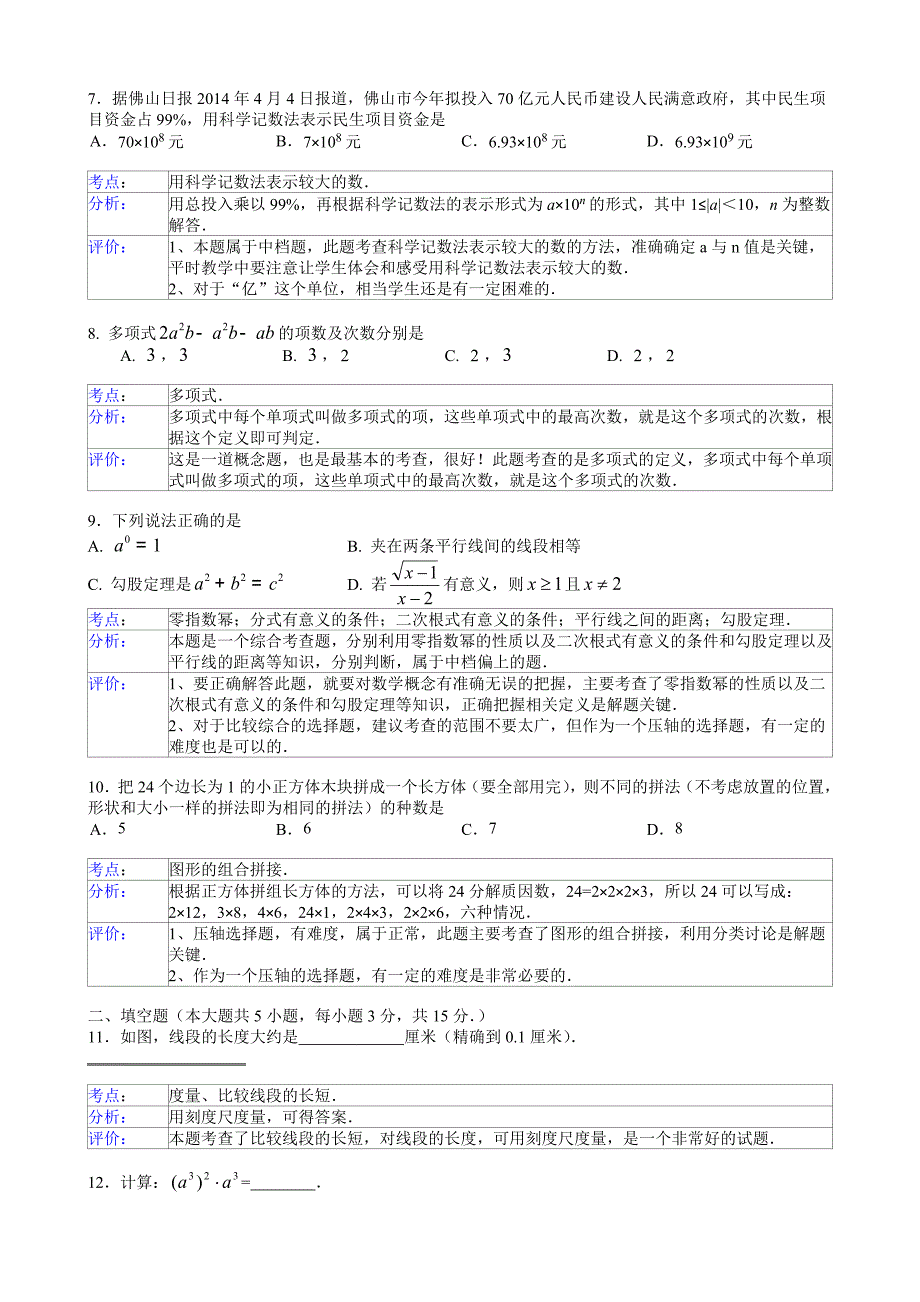 2014年佛山市高中阶段学校招生考试数学试题分析.doc_第3页