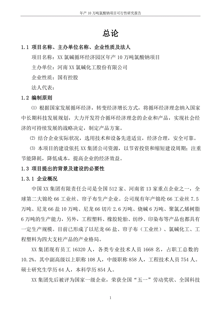 年产10万吨氯酸钠项目可行性研究报告.doc_第1页